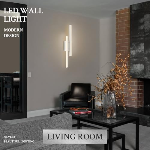 LED Wall Sconce Silver Modern Remote Wall Light Fixtures for Living Room