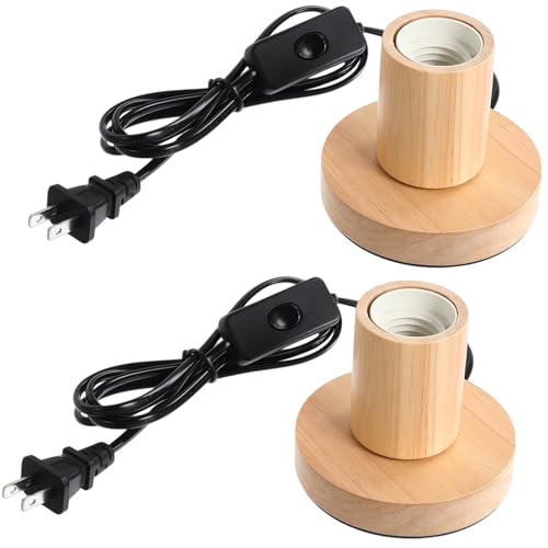 2 Pcs Polished Metal Desktop Lamp Base E26 E27 Screw Light Bulb Holder Sockets Night Light Base Lamp Replacement for Holding Bulb 6 Feet Cord on Off Switch Plug (2 Count)