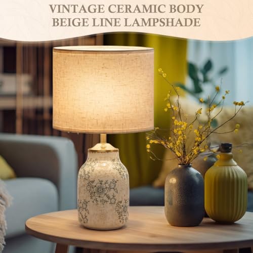 2 Pcs 21" Farmhouse Green Ceramic Lamp with Beige Linen Shade (2 Count)