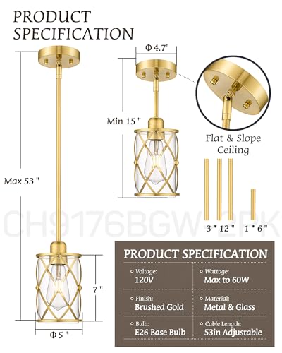 Brushed Gold Pendant Lights Kitchen Island (2 Count)