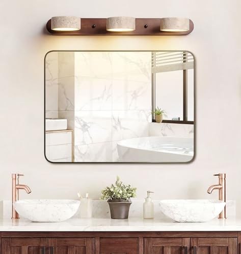 Dark Wood Farmhouse Bathroom Vanity Light Natural Stone Shade