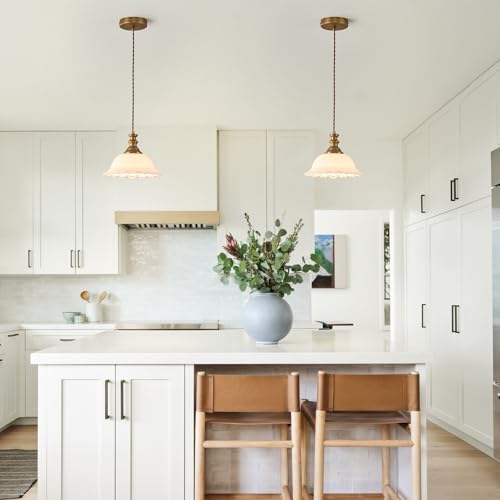 Glass Pendant Lights Modern Pendant Lighting Fixtures Hanging Lamp for Kitchen Island Bedroom Dining Room Coffee Shop Hallway White and Brass 2 Pack (2 Count)