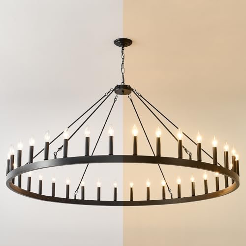 60 Inch Wagon Wheel Chandelier Extra Large Round Farmhouse Light Fixture