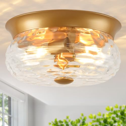 Gold Flush Mount Ceiling Light Fixtures (Gold-Clear Hammered Glass(No Assembly Required))