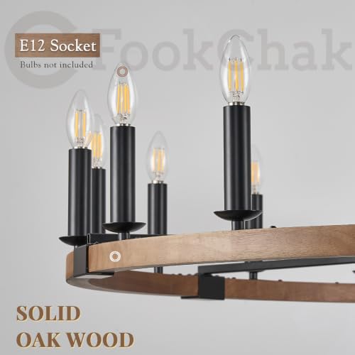 Farmhouse Oak Wood Wagon Wheel Chandelier 8 Light Round Wood Light Fixture
