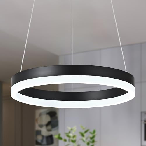 12" Black Led Ring Chandelier Ring Modern Led Chandelier Modern Pendant Lights Adjustable Height Light Contemporary Light Fixture for Kitchen Island Bedroom Dining Room Living Room