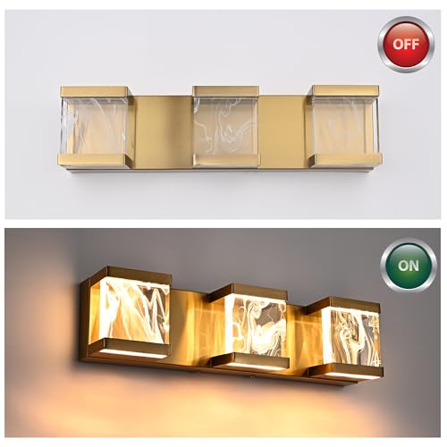 Brass LED Vanity Lights Over Mirror 3 Lights