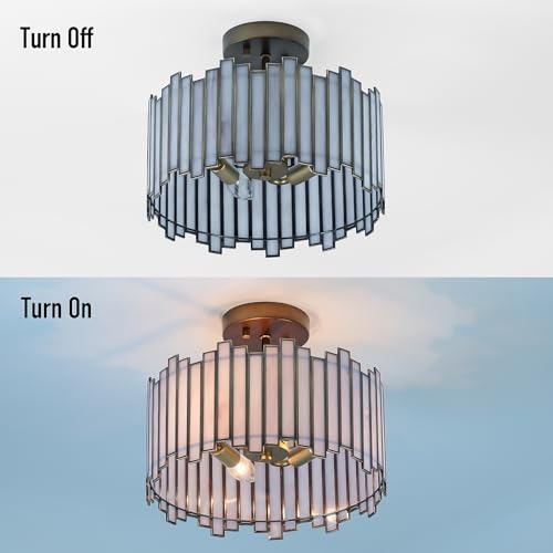 Antique Brass Ceiling Light Fixture in Drum Shape