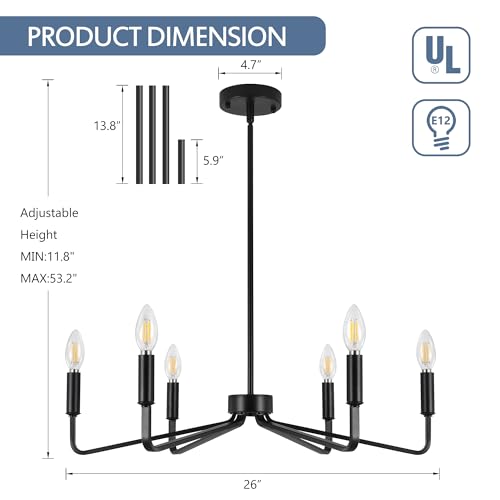 6 Light Black Farmhouse Chandelier