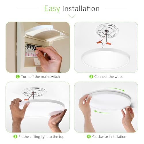 LED Flush Mount Ceiling Light 12in Thin 3CCT White Wired