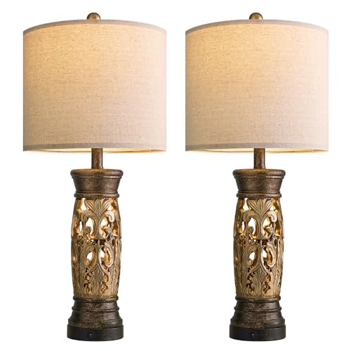 27.25” Antique Gold Table Lamps Set of 2 (2 Count)