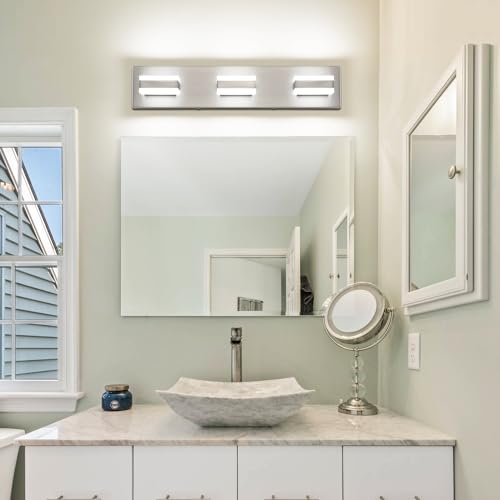 Bathroom Vanity Lights Over Mirror Brushed Nickel Bathroom Light Fixture 3 Light Led Lights for Bathrooms Vanity Lights for Bath Nickel ETL Listed