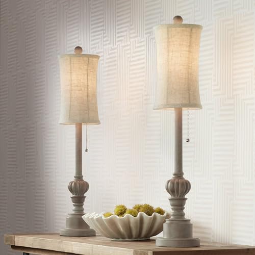 Bertie 28" Tall Buffet Table Lamps Set of 2 Wood Finish Country Cottage (2 Count)