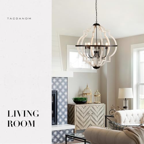 8 Light White Wood Farmhouse Chandelier for Dining Room