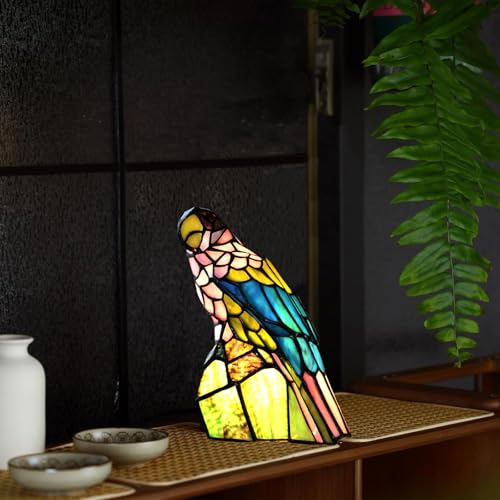 A0023 Tiffany Style Stained Glass Parrot Table Lamp