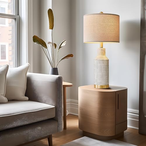 25" Modern Ceramic Lamps Single Table Lamp for Living Room Bedroom Farmhouse Nightstand Bedside Lamps (2 Count)