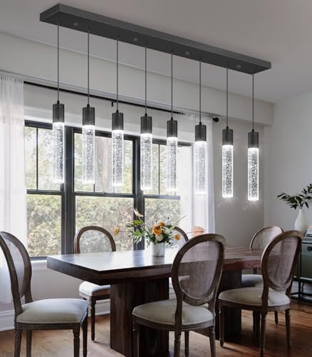 8 Lights Modern Crystal Chandeliers for Kitchen Island Pendants Lighting Fixture for Dining Room LED Ceiling Light for Hallway Foyer 6000K Black