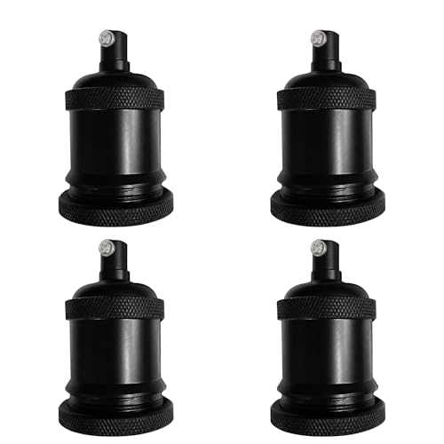 E26 Lamp Holder Socket Black Metal Vintage Edison Bulb Holder IP20 Hardwired Medium Base Fitting for Pendant Wall Table Lamps DIY Indoor Lighting (4 Count)