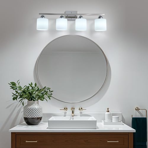 Stainless Steel Milk Glass Vanity Lights for Bathroom