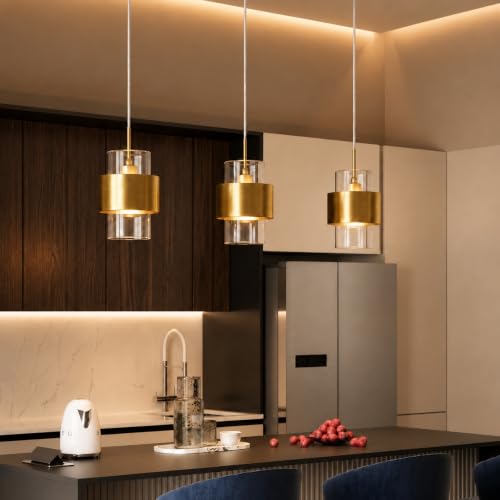 Modern Gold Pendant Lighting Indoor Kitchen Island Pendant Light Glass Shade Ceiling Light Fixtures for Bedroom Dining Room Living Room