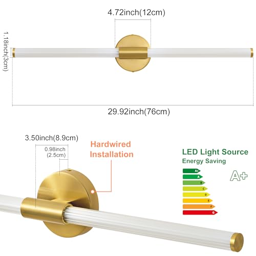 LED Bathroom Vanity Lights Gold Wall Sconce Modern 30"
