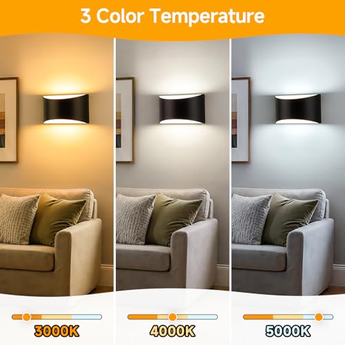 Modern LED Wall Sconce Set of 2 Large Black Indoor Wall Light 3CCT (2 Count)