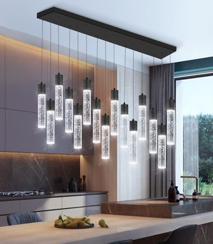 15 Lights Modern LED Pendant Lighting Fixture for Kitchen Island Crystal Chandelier Light Fixtures for Dining Room