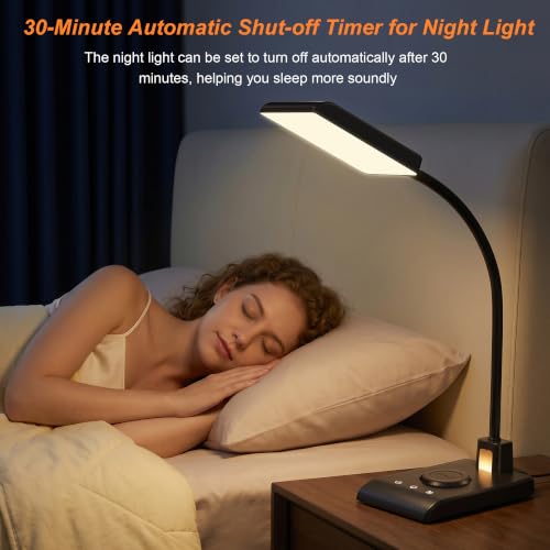 Desk Lamp with Wireless Charger and Night Light for Home Office (Glossy Black)