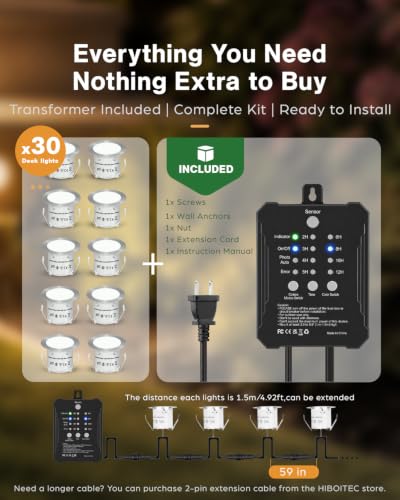 30 Packs Low Voltage Deck Lights Kit with Transformer IP67 2700K