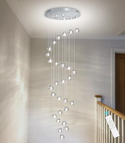 13ft Modern LED Chandeliers for Entryway Living Room Long Light High Ceiling Dining Room Light Dimmable Pendant Lighting Fixtures Chandelier for Foyer Staircase Polished Chrome