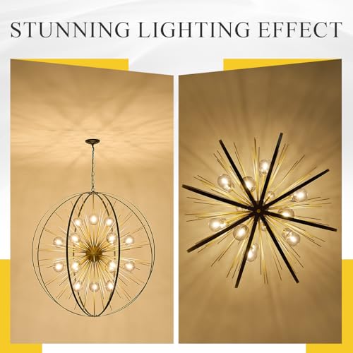 43.2" 18 Light Black Gold Sputnik Chandelier with Smoke Glass Shade