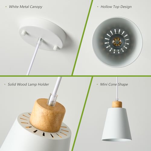 3 Pack Mini White Pendant Light for Kitchen Island Wood Pendant Lighting (3 Count)