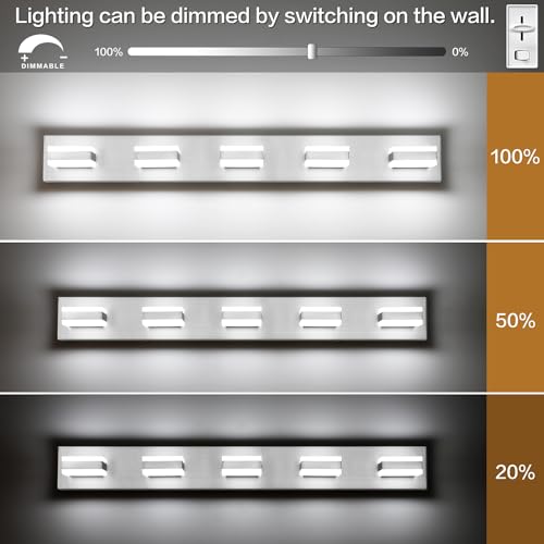 5 Light Bathroom Vanity Light Brushed Nickel Bathroom Vanity Light Fixtures Over Mirror Led Lights for Restroom Nickel ETL Listed