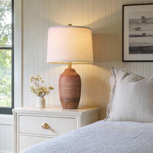 24.5" Single Rustic Terracotta Brown Handcrafted Ceramic Table Lamp 5FT Cord