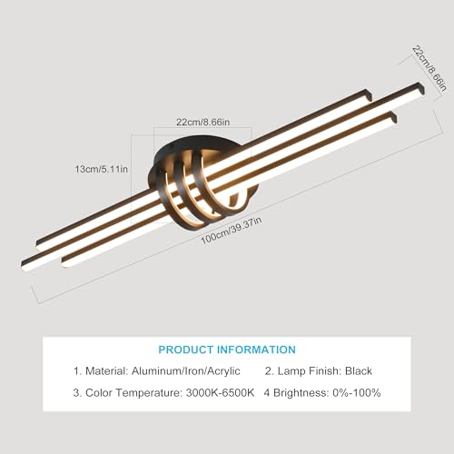 39In Modern Dimmable Linear LED Ceiling Light with Remote