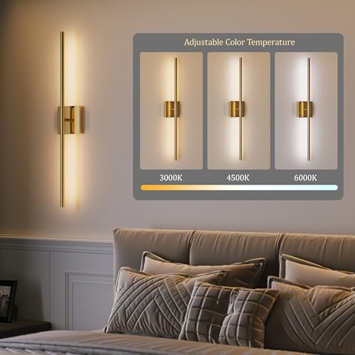 Gold Battery Operated Wall Sconces Set of 2 with Remote 24 Inch (2 Count)