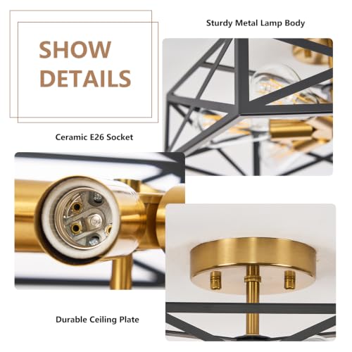 Farmhouse Black and Gold Semi Flush Mount Ceiling Light 19.7 Inch (Black and Gold / 19.7 Inch)