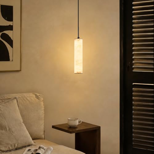 Black Natural Alabaster Long Tube Kitchen Island Pendant Lights (2 Count)