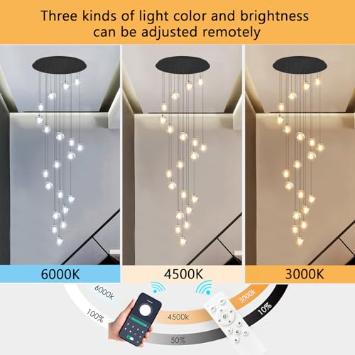 LED Glam Chandelier 138 inches Long Light Luxury Crystal Ceiling Chandeliers Remote Dimmable High Ceiling Pendants Lighting Fixtures Black 20 Lights (20 Count)