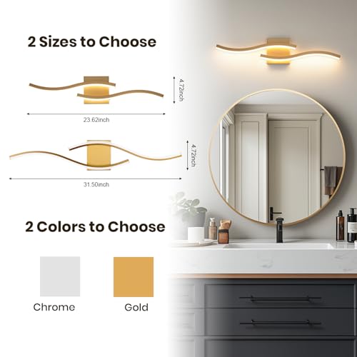 Gold Curved Bathroom Vanity Light Fixture Over Mirror