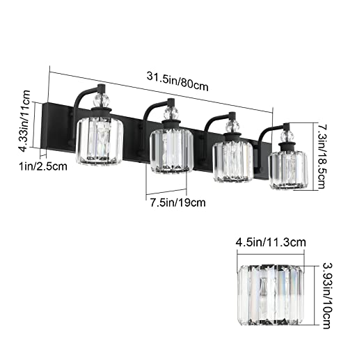 Black Crystal Vanity Light Fixtures 4 Light Crystal Bathroom Vanity Lights Fixtures Over Mirror Modern Matte Black Bath Wall Lights