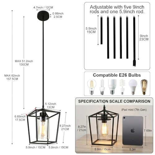 2 Pack 1 Light Black Pendant Lights for Kitchen Island (2 Count)