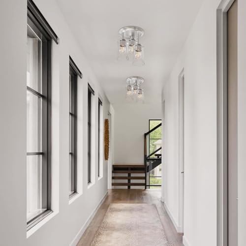 3 Lights Semi Flush Mount Ceiling Light Fixture Silver for Kitchen (3 Count)