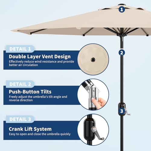 9FT Patio Umbrella 8 Sturdy Ribs Outdoor Table Umbrella