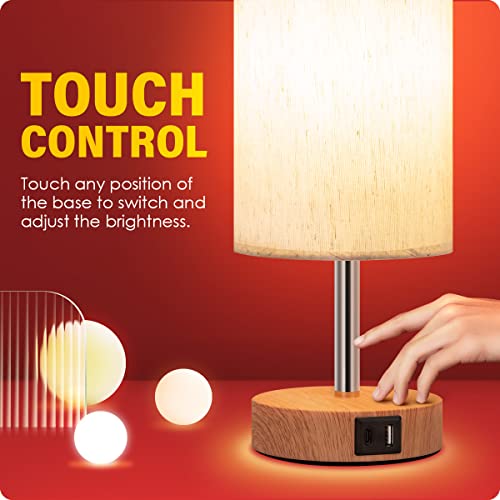 Bedside Lamp with USB A+C Charging Ports Set of Two