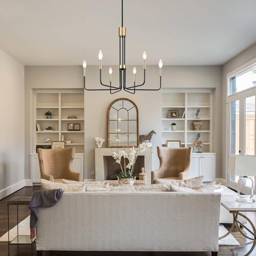 Modern Black and Gold Chandelier 6 Lights Farmhouse Light Fixtures