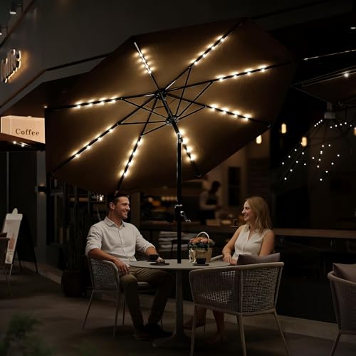 9FT Solar LED Patio Umbrella with Tilt & Crank