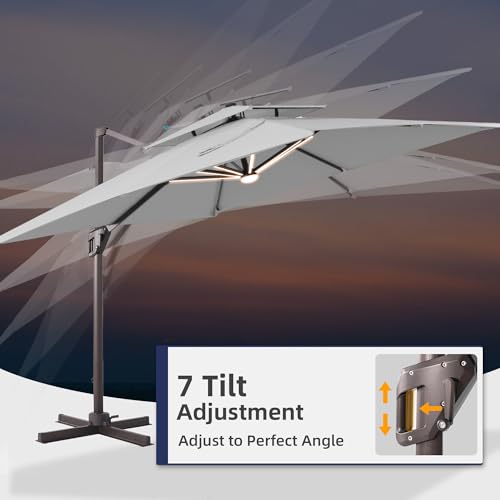 9x12 FT Patio Cantilever Outdoor Offset Umbrella with LED Lights