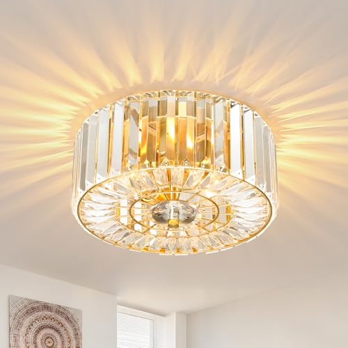 11.88-Inch 2-Light Gold Crystal Flush Mount Ceiling Light Fixture