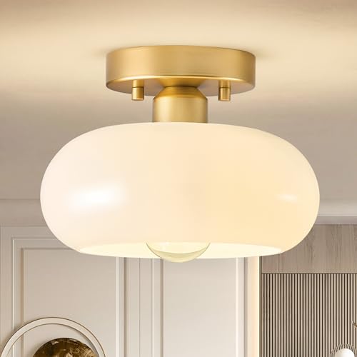 Mid Century Modern Gold Semi Flush Mount Ceiling Light 8.66 Inch